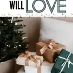 christmas tree with gifts for dad wrapped and text gifts dad will love