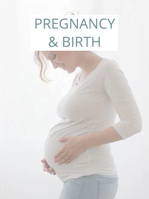 image of pregnant woman with caption: pregnancy and birth