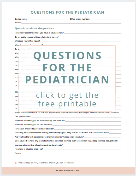Printable list of questions for the pediatrician.