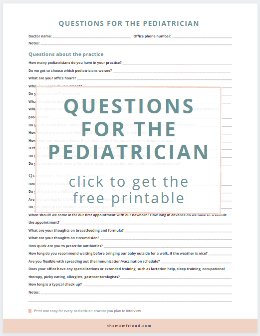 Printable list of questions for the pediatrician.