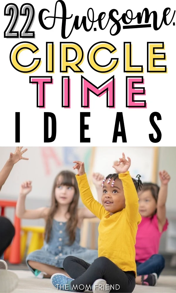 Pinnable image of toddlers doing circle time activities.