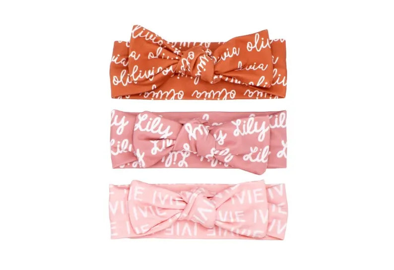 3 personalized headband bows.