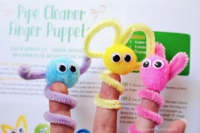 Pipe cleaner finger puppets with googly eyes,