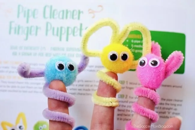 Pipe cleaner finger puppets with googly eyes,