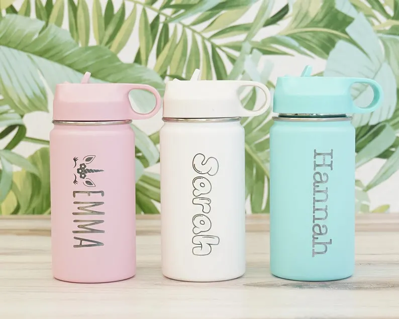 Engraved water bottle as a gift idea for girl's first birthday.