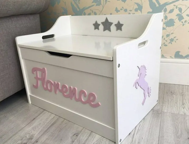 Personalized toy box for girls.