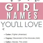 Pinnable image with list of masculine girl names.