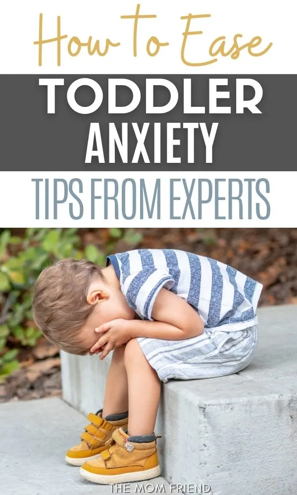 Text: How to easy toddler anxiety: tips from experts.