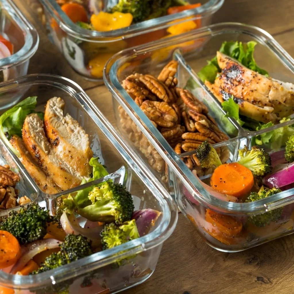Meal prep containers to take for a packed lunch.