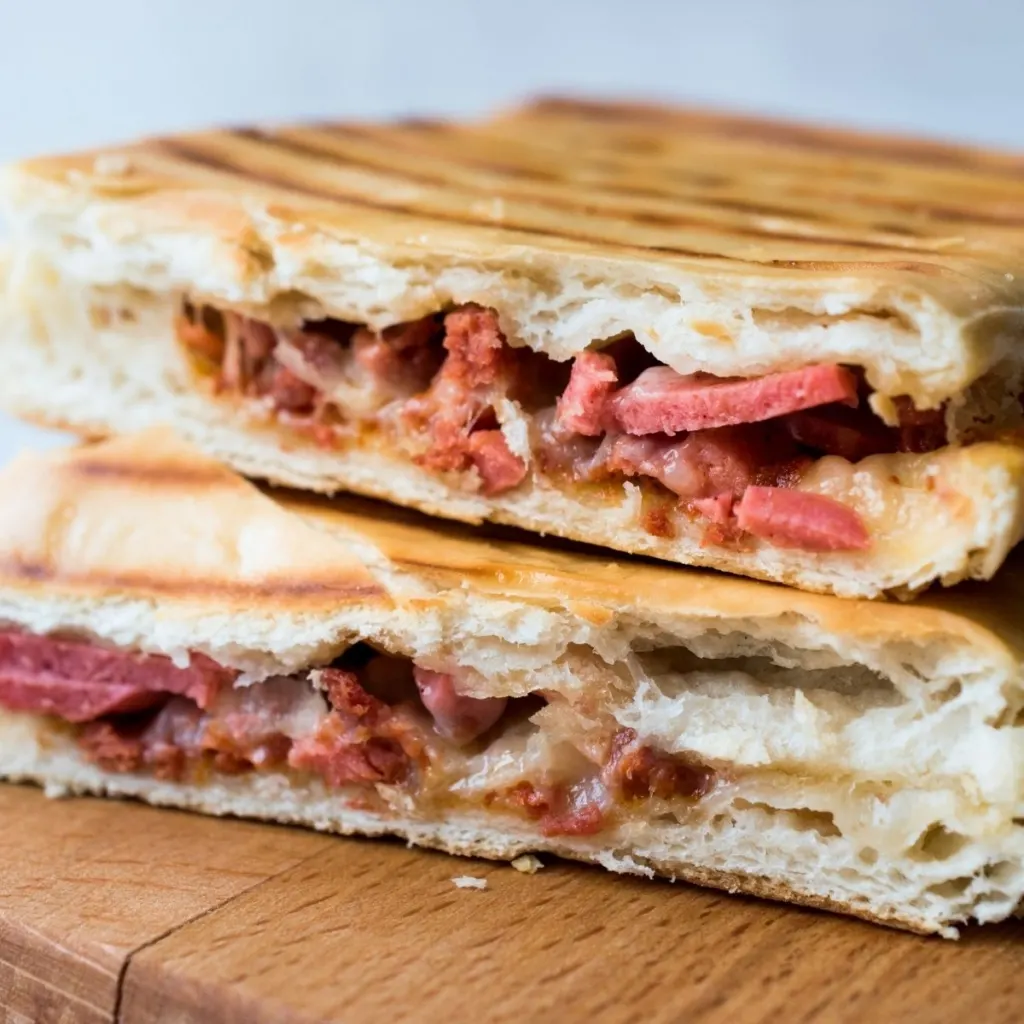 Pressed panini sandwich.