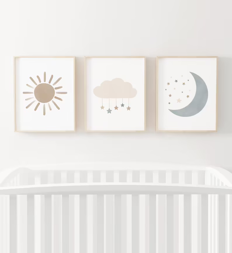 Sun moon and cloud nursery decor prints