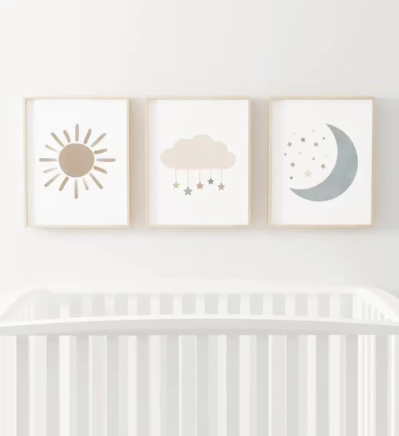 Sun moon and cloud nursery decor prints