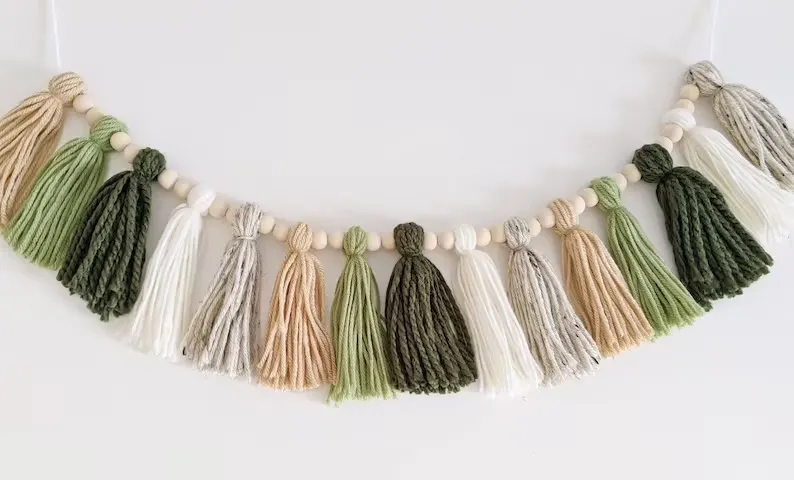 Japandi decor tassels in earthy colors