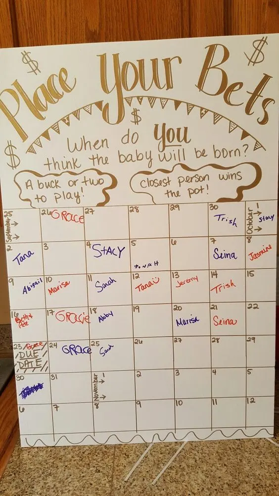 Due date bets for baby shower game