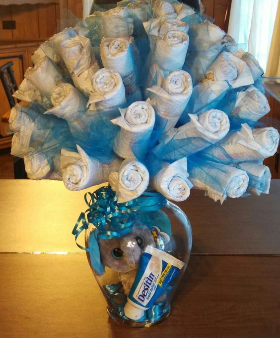 Diaper roses in a vase