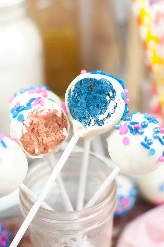 Blue and pink cake pops for a gender reveal party