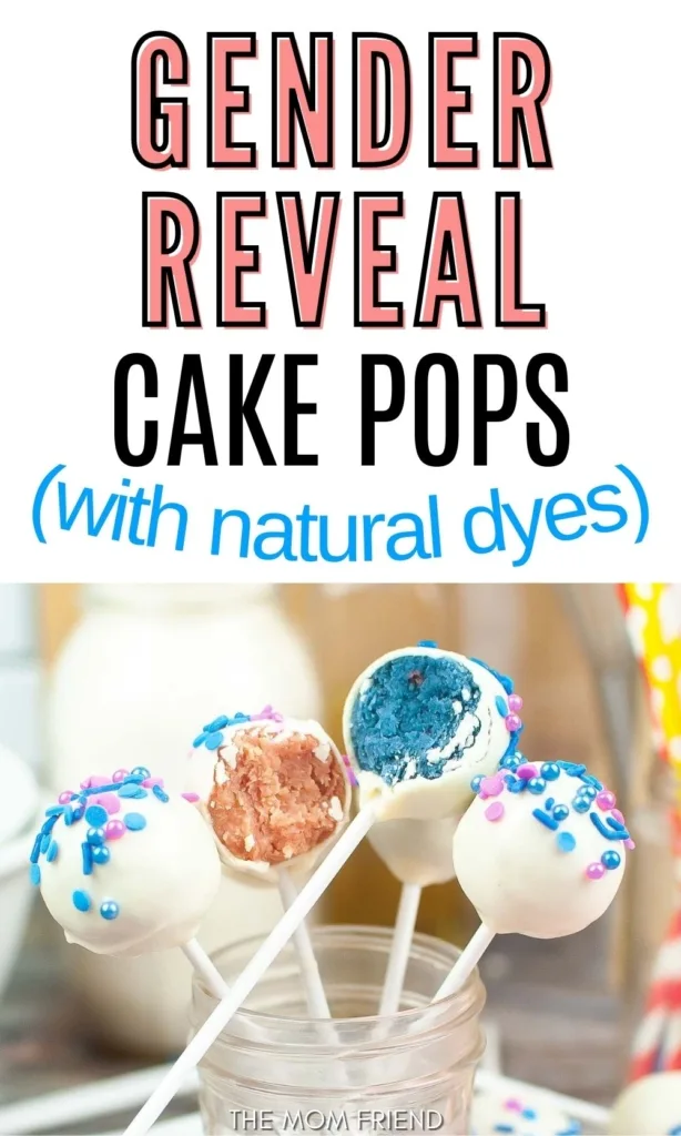 Image with text: Gender reveal cake pops with natural dyes