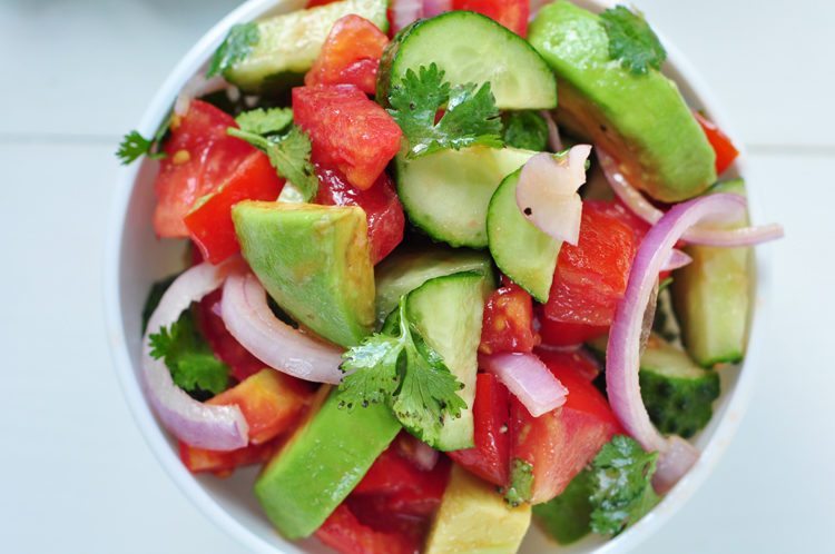 Tomato cucumber and avocado salad