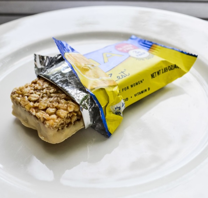 Luna granola bar opened up to show texture