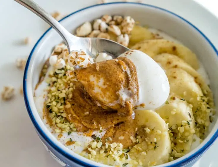 Cottage cheese bowl with almond butter and banana