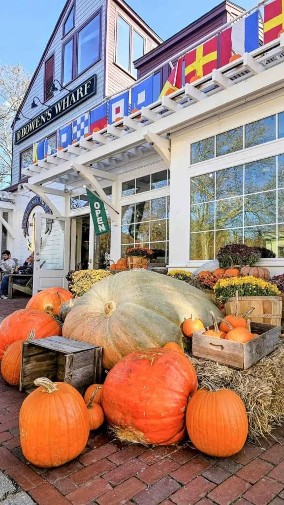 Bowen's Wharf in Newport, RI decorated for Fall